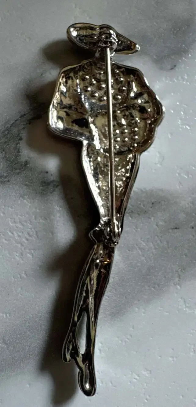 Elegant Fashion Jewelry Lady in Red Dress Rhinestone Brooch Pin